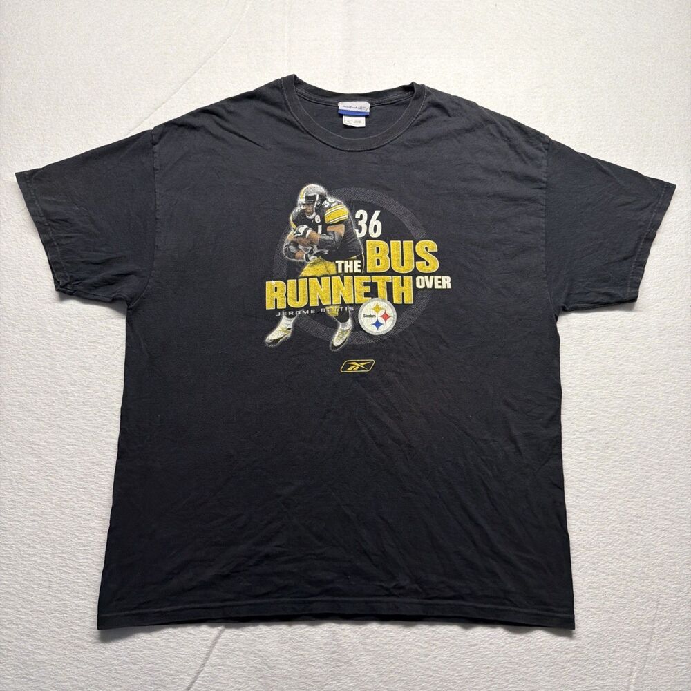 Vintage Y2K Reebok The Bus Runneth Over Jerome Bettis Black T-Shirt Men’s XL